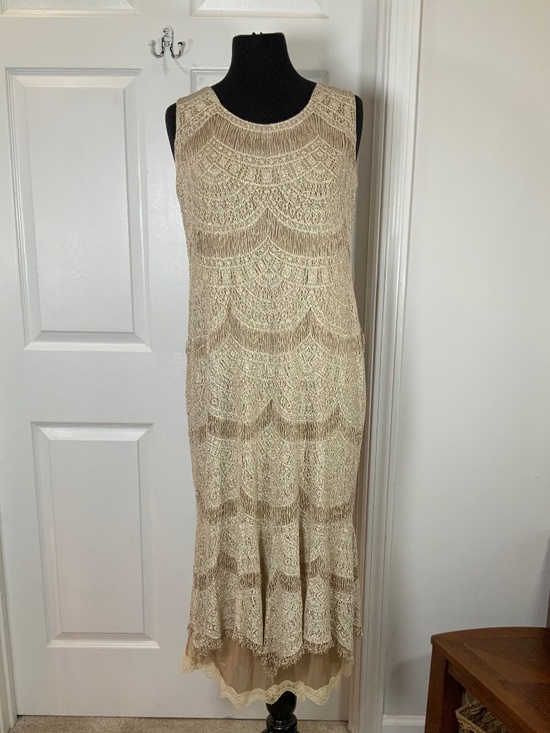 Lillie Rubin Dresses & Skirts - Lillie Rubin Champagne Gold Embroidered Lace Midi Dress Art Deco Glam Medium
